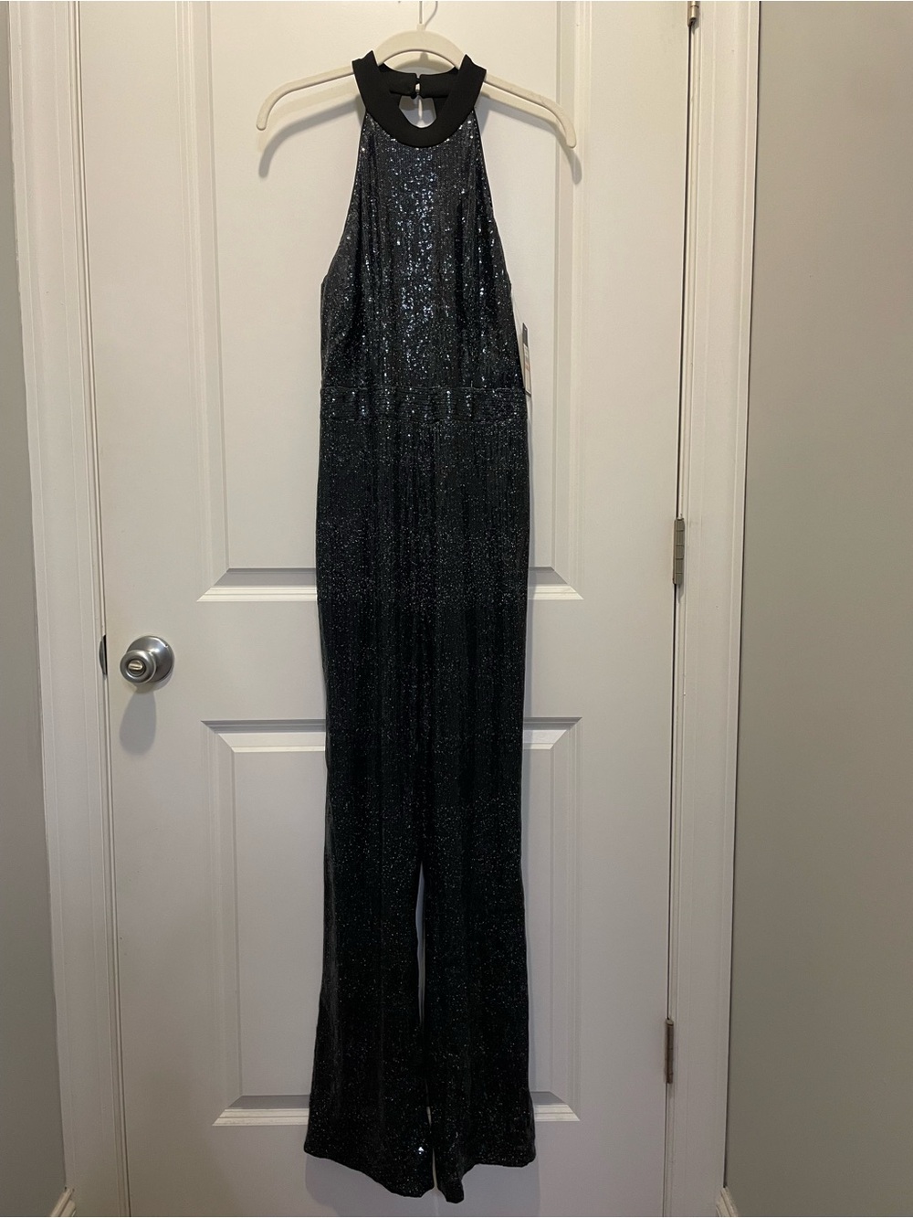 Rachel Roy black sequin halter jumpsuit size 2 NWT